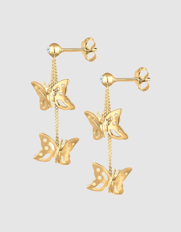 Elli Jewelry - Butterfly Crystal Drop Earrings in Gold-Plated 925 Silver