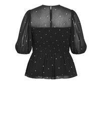 City Chic - Plus size Esther Spot Print Shirred Top - black