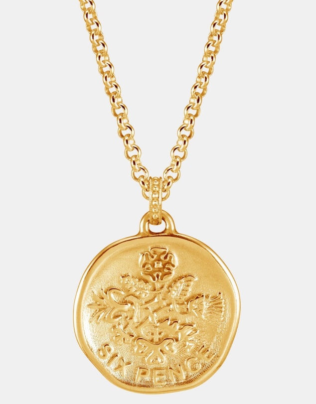 Dower & Hall - Men's Lucky Sixpence Talisman Necklace In Gold Vermeil