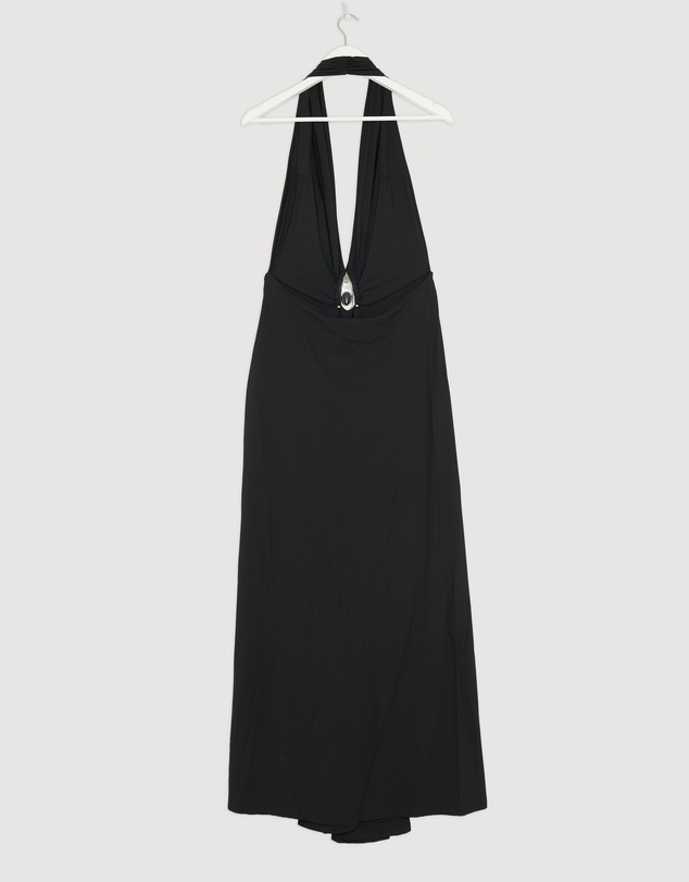Revibe - Repaired Christopher Esber Crystal Pendant Ruched Lycra Halter Dress - AU 12