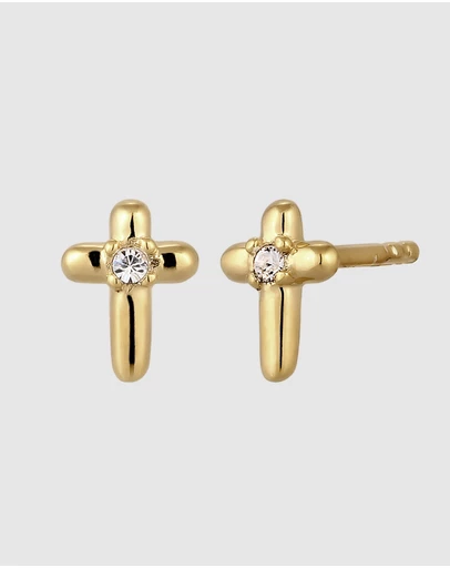 Elli Jewelry - Crystal Cross Stud Earrings in Gold-Plated 925 Silver