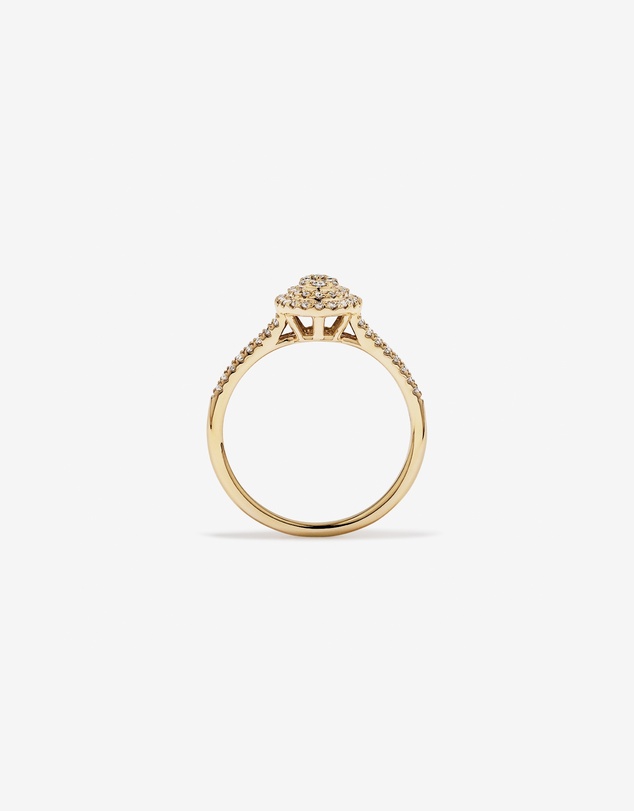 Michael Hill - 0.30 Carat TW Oval Shaped Cluster Diamond Halo Engagement Ring in 10kt Yellow Gold