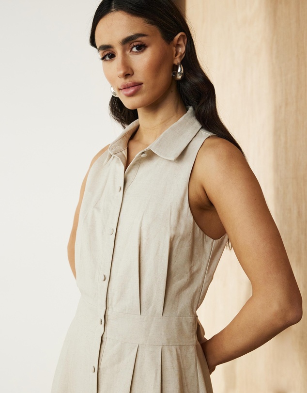 Atmos&Here - Suki Collared Linen Blend Midi Dress