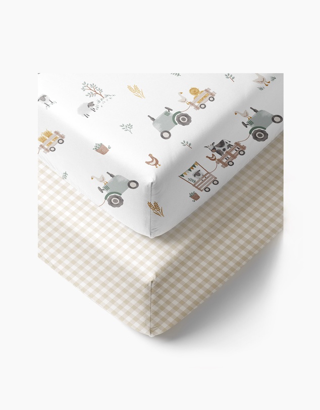 Living Textiles - 2 Pack Organic Cot Fitted Sheet - Tractor Ride