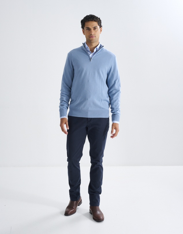 3 Wise Men - 3 Wise Men Harvey Zip Neck Merino Knit - Steel