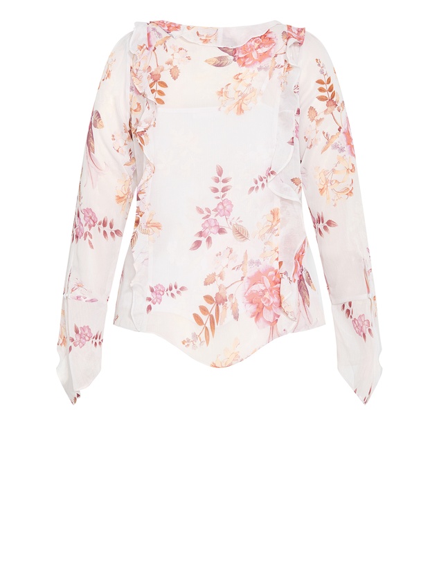City Chic - Plus size Sweet Nothings Frill Top - dove