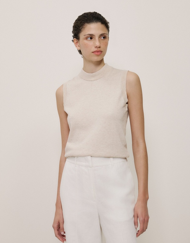 Trenery - Cotton Cashmere Mock Neck Tank in Clay