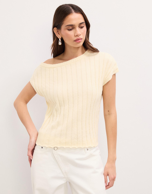 The Fated - Herdina Asymmetric Rib Knit Top