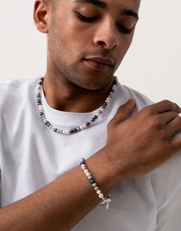 Dower & Hall - Men's Mixed Pearls Bracelet In Sterling Silver