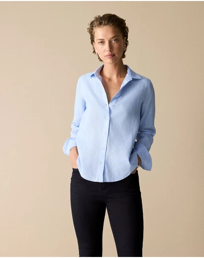 Trenery - Linen Classic Shirt in Periwinkle Blue