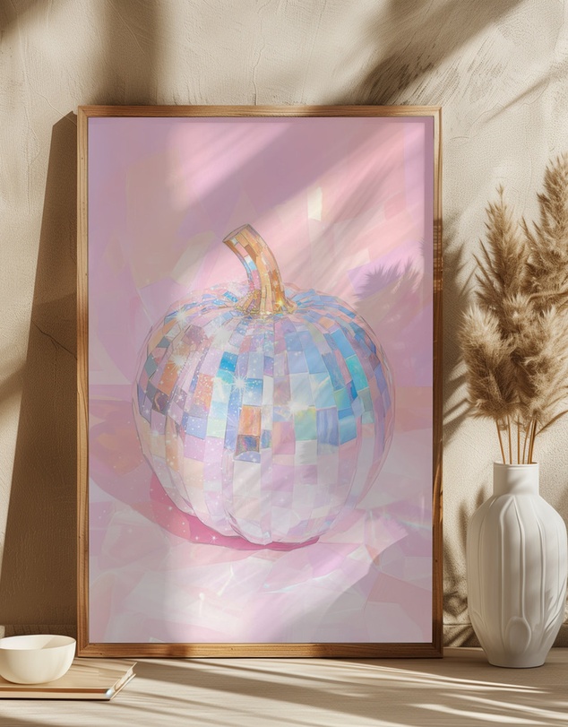 Olive et Oriel - Iridescent Disco Ball Pumpkin by Melloi Art Prints Art Print