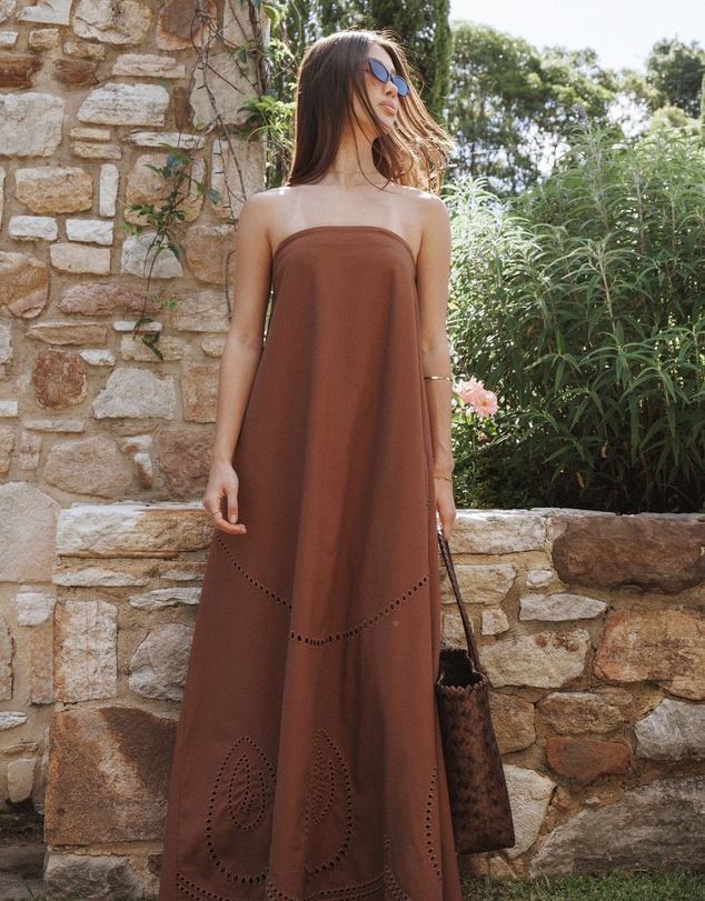 Petal & Pup - Como Strapless Maxi Dress - Brown