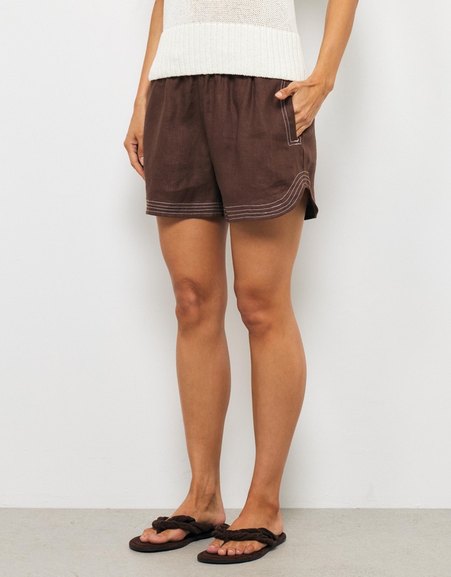 AERE - Lulu Contrast Stitch Linen Shorts