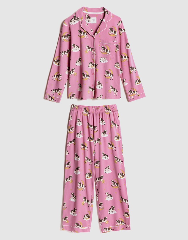 Chelsea Peers - Organic Cotton Cows On Moon Long Pyjama Set