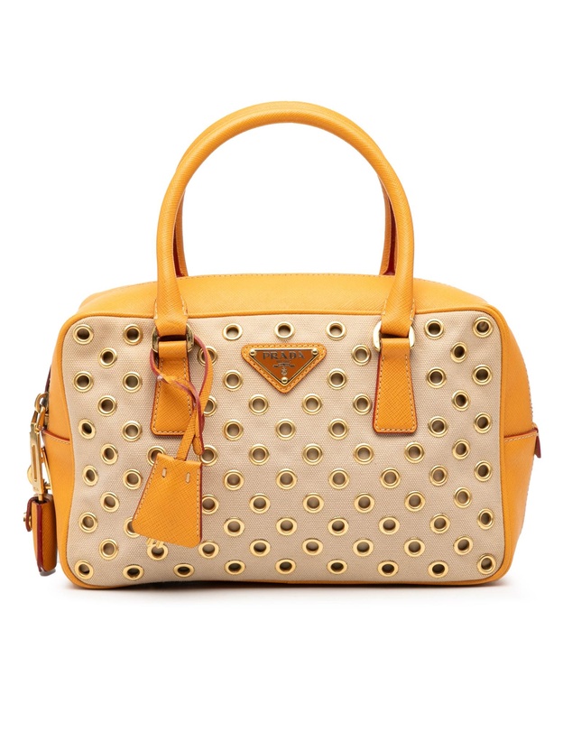 Pre-Loved by Azura Reborn - Pre-Loved Small Saffiano Trimmed Canvas Grommet Bauletto Bag