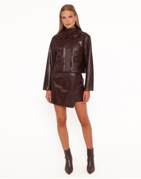Petal & Pup - Haylie Crop Faux Leather Jacket - Burgundy