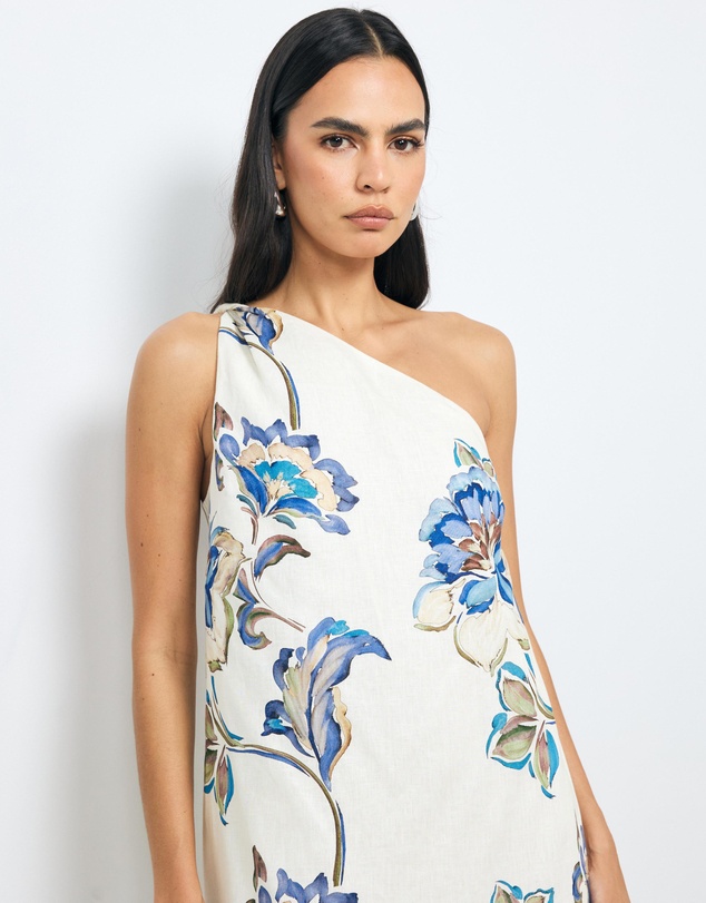 AERE - Mara Linen One Shoulder Midi Dress