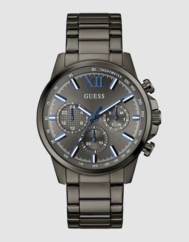 GUESS - GUESS Mens Gunmetal-Tone Multifunction Watch