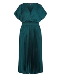 City Chic - Plus size Elia Pleat Dress - emerald