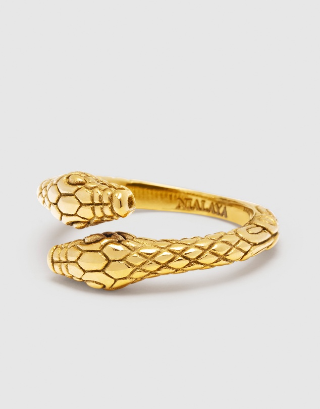 Nialaya Jewellery - Men's Gold Plated Vintage Snake Ring