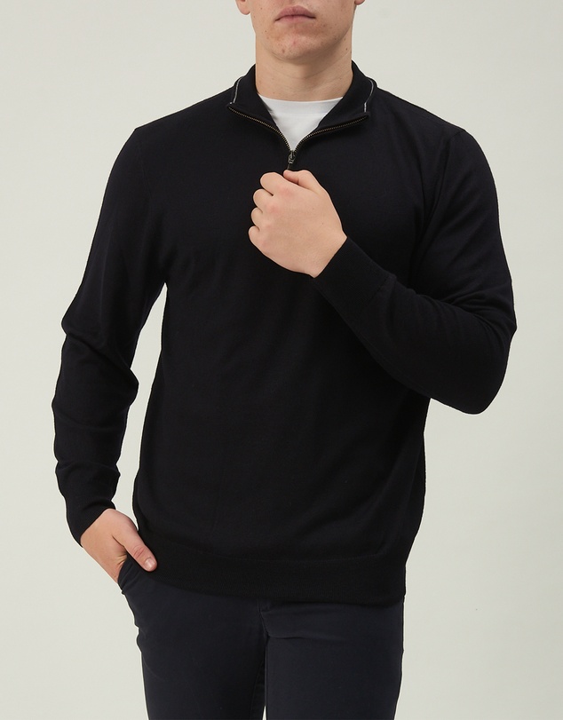 3 Wise Men - 3 Wise Men Harvey Zip Neck Merino Knit - Black