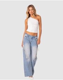 EDIKTED - Low Rise Ribbon Lace Up Jeans