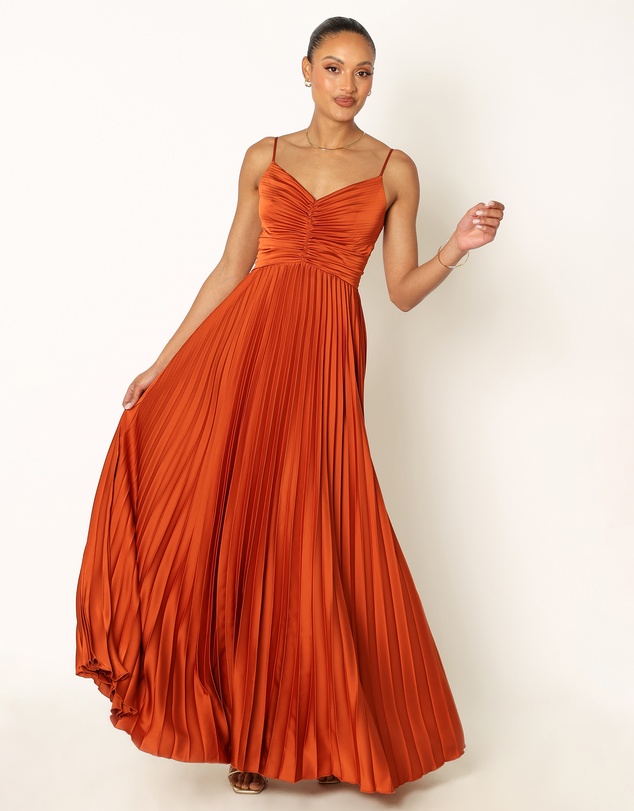 Petal & Pup - Naira Pleated Maxi Dress - Sunset Orange
