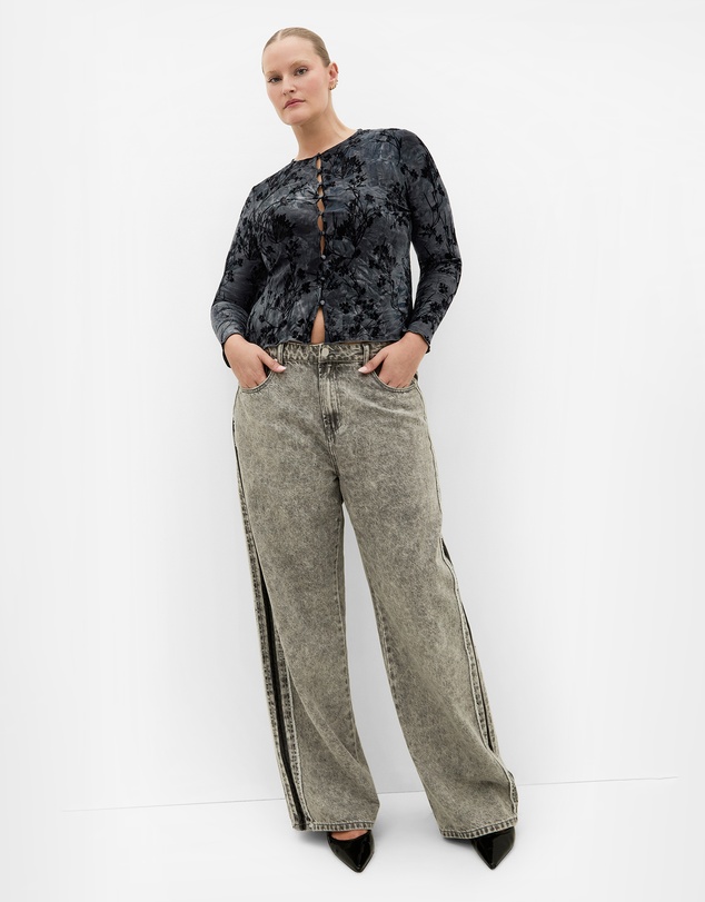 City Chic - Plus size Devore Flock Print Top - smoke