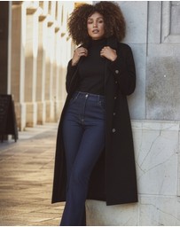 Sosandar - Black Longline Trench Coat With Faux Leather Trim