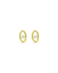 Ichu - Oval'd Pearl Stud Earrings, Gold