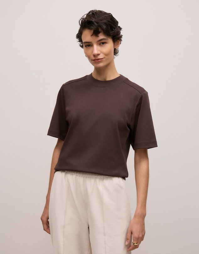 Trenery - Cotton Modal Interlock T-shirt in Coffee Bean