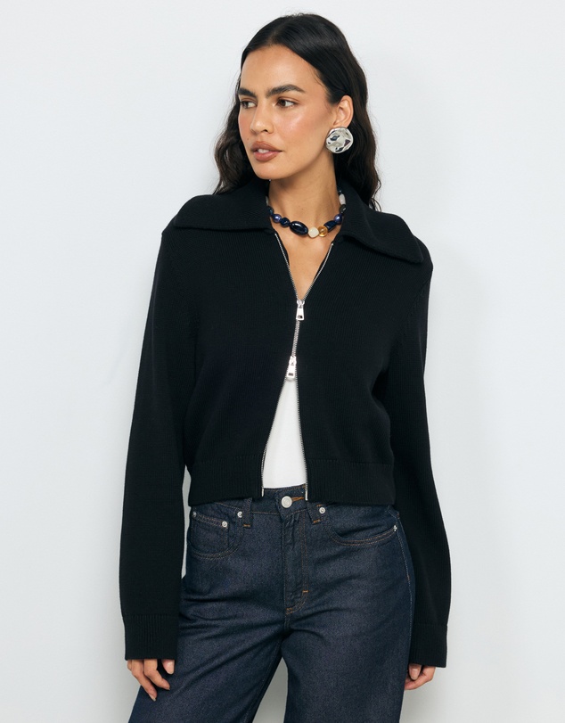 AERE - Lali Organic Cotton Zip Knit Cardigan