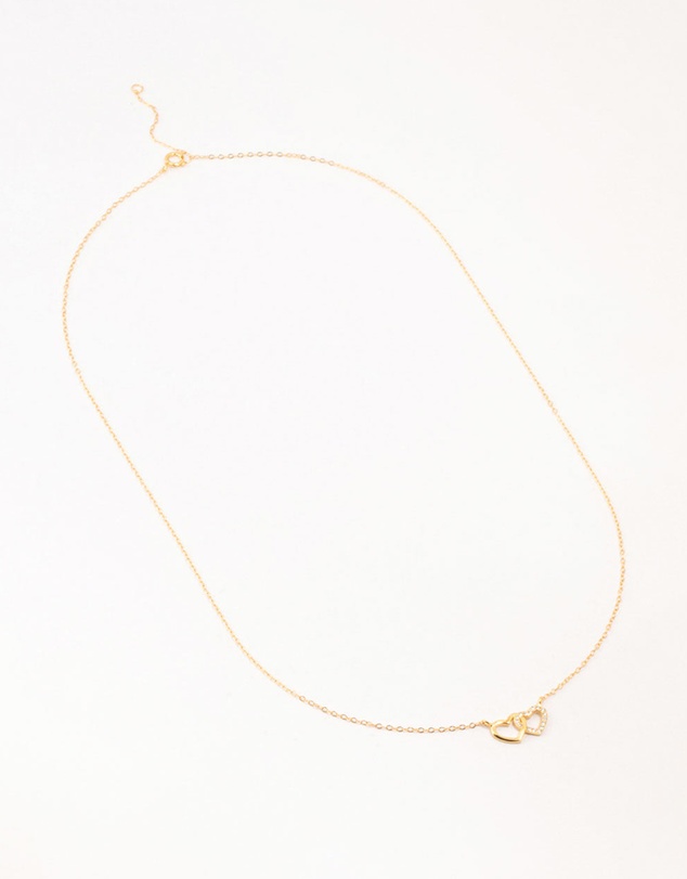 Lovisa - Gold Plated Sterling Silver Double Heart Cubic Zirconia Necklace