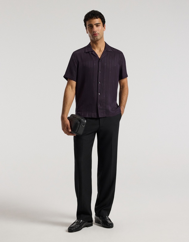 Calibre - Camp Collar Jacquard Monogram Shirt Plum