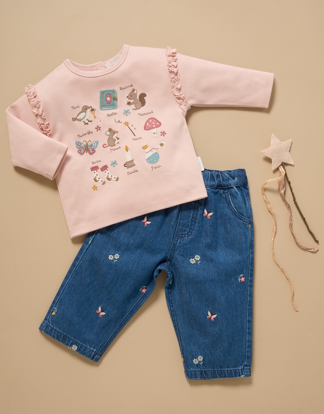 Purebaby - Pull On Embroidered Jeans -Kids-Babies