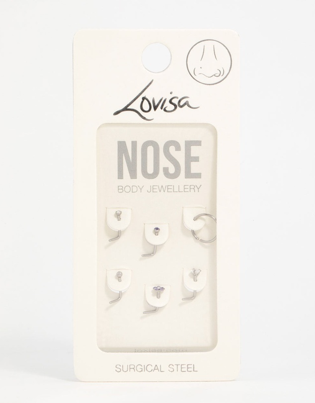 Lovisa - Surgical Steel Cubic Zirconia Flower Nose Piercing 6-Pack