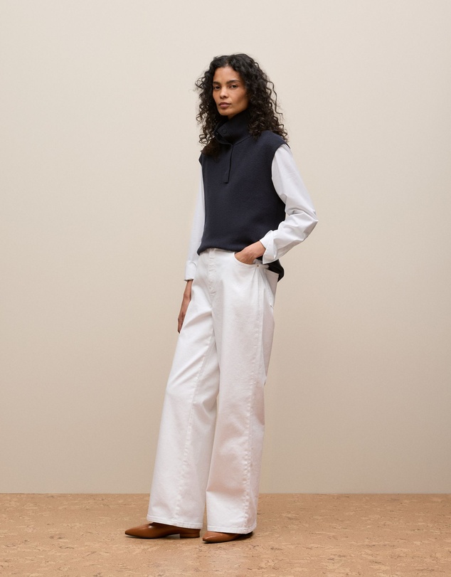Trenery - Cotton Cashmere Sleeveless Button Neck Knit in Night Sky
