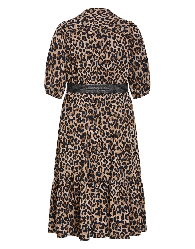 City Chic - Plus size Rosie Leopard Print Belted Dress - chocolate