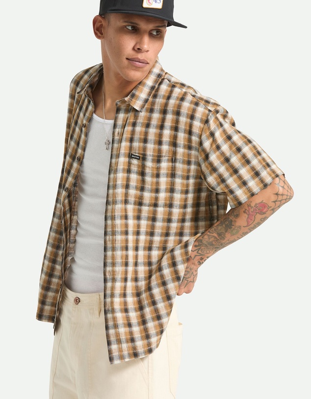Brixton - Cru Linen Blend Plaid Short Sleeve Woven