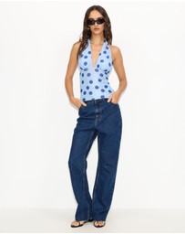 Dazie - Waves Mesh Polka Dot Halter Top