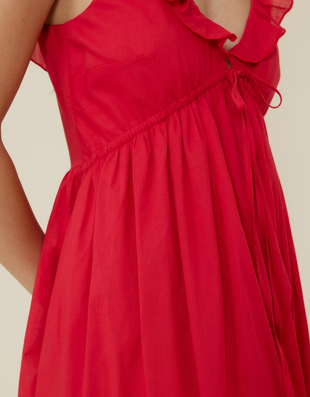 The Fated - Tie Front Ruffle Midi Dress
