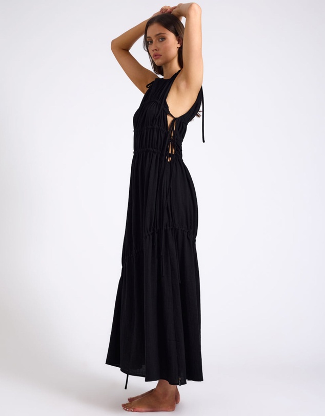 ONE TEASPOON - Evelyn Gathered Ruched Maxi Dress - Black