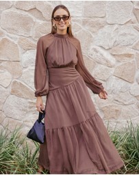 Petal & Pup - Julip Sheer Long Sleeve Maxi Dress - Brown