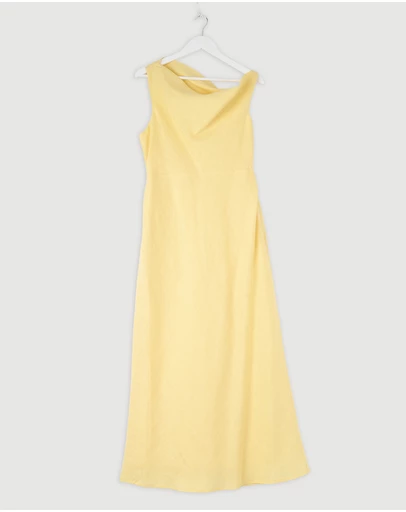 Revibe - Repaired AERE Fia Linen Draped Off Shoulder Maxi Dress - AU 14