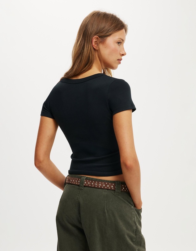 Cotton On - Goldie Rib V Neck Short Sleeve