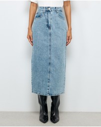 AERE - Mid Rise Denim Midi Skirt