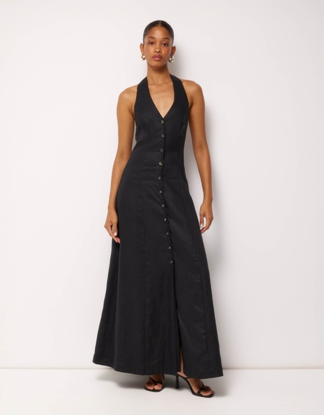 Revibe - Repaired AERE Rosa Linen Halter Midi Dress - AU 10