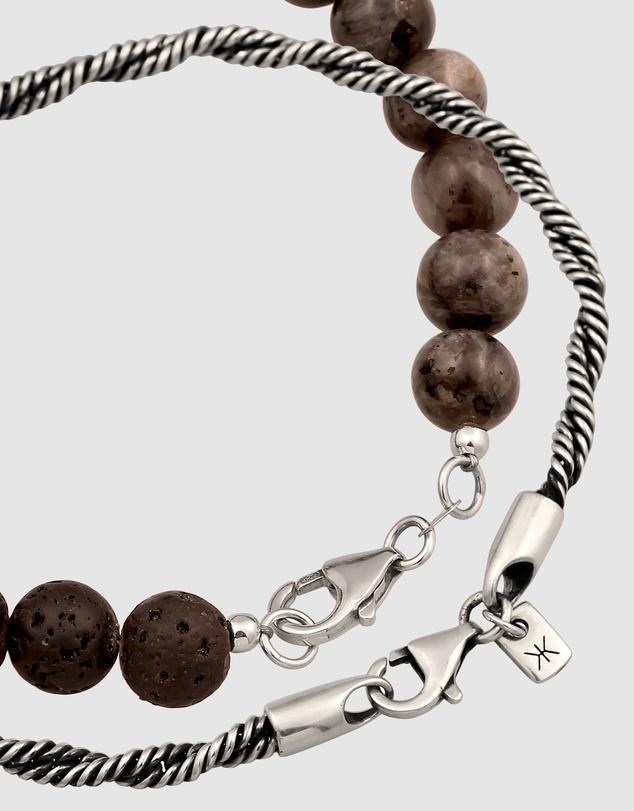 Kuzzoi - ICONIC EXCLUSIVE - Lava and Rope Chain Bracelet Set in 925 Silver