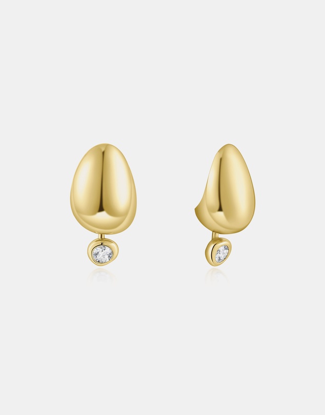 Ania Haie - Gold Organic Dome Pebble with Bezel Dangle Stud Earrings
