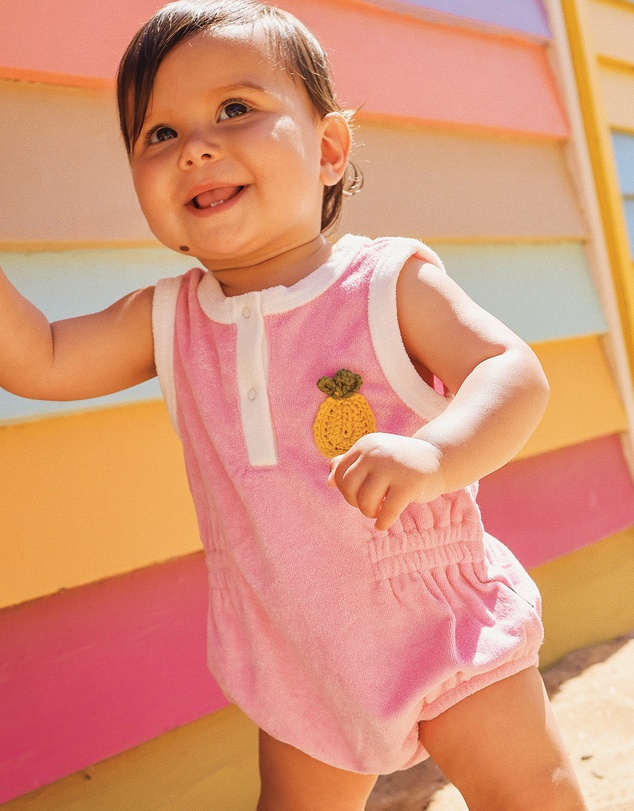 Rock Your Baby - Pineapple Goldie Terry Baby Romper in Pink
